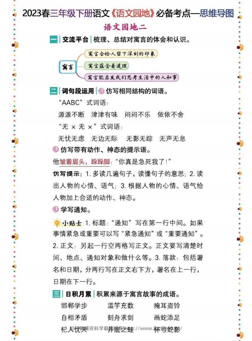 图片[2]-2023春三年级下册语文《语文园地》必备考点—思维导图-学霸资料库学科资源下载