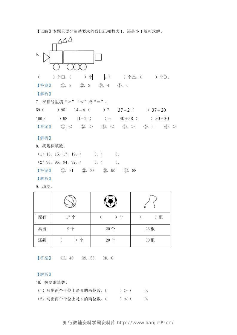 图片[2]-2021-2022学年山西省大同市一年级下册数学期中试题及答案(Word版)-学霸资料库学科资源下载