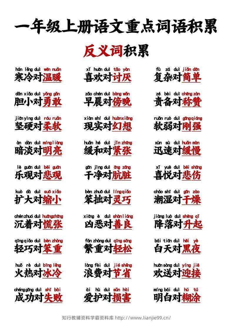 图片[3]-【反义词对子歌】一上语文-学霸资料库学科资源下载
