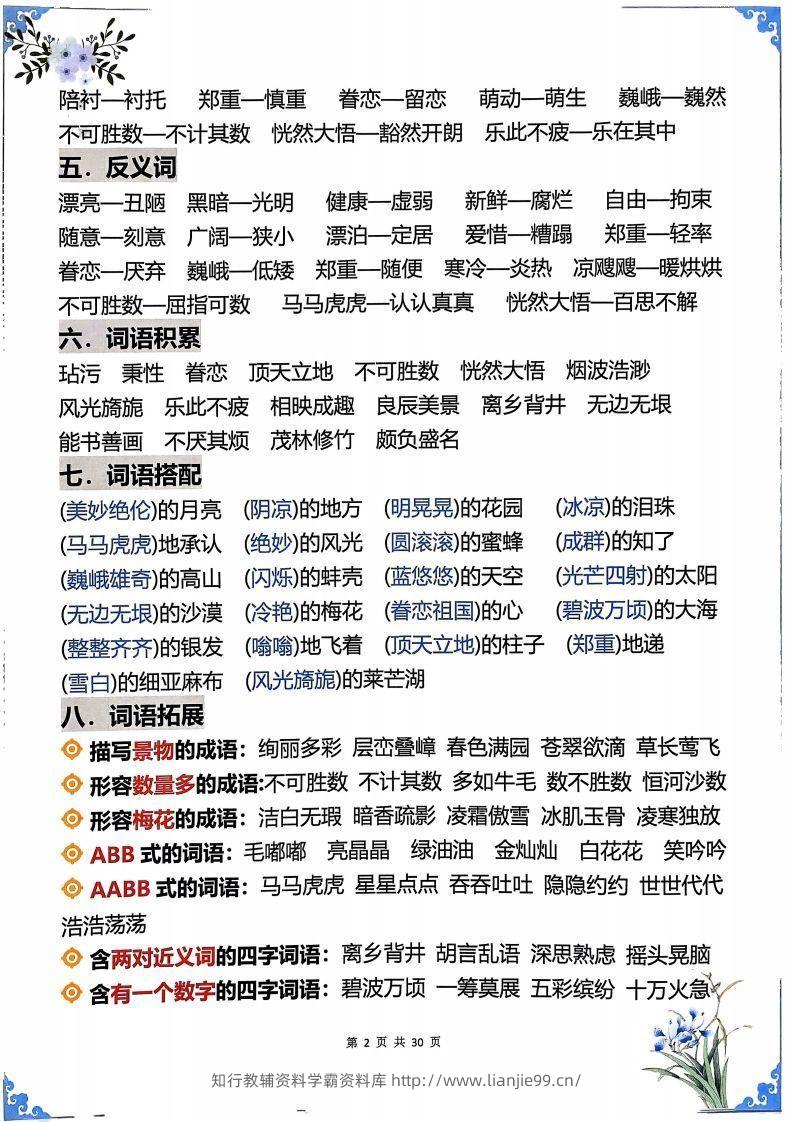 图片[2]-【知识点】五下语文1-8单元学霸重点知识梳理30页-学霸资料库学科资源下载