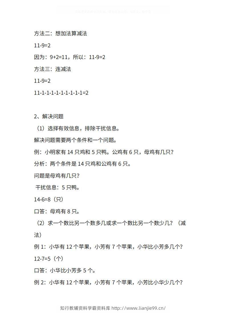 图片[3]-人教版1年级数学下册知识点1-4单元-学霸资料库学科资源下载