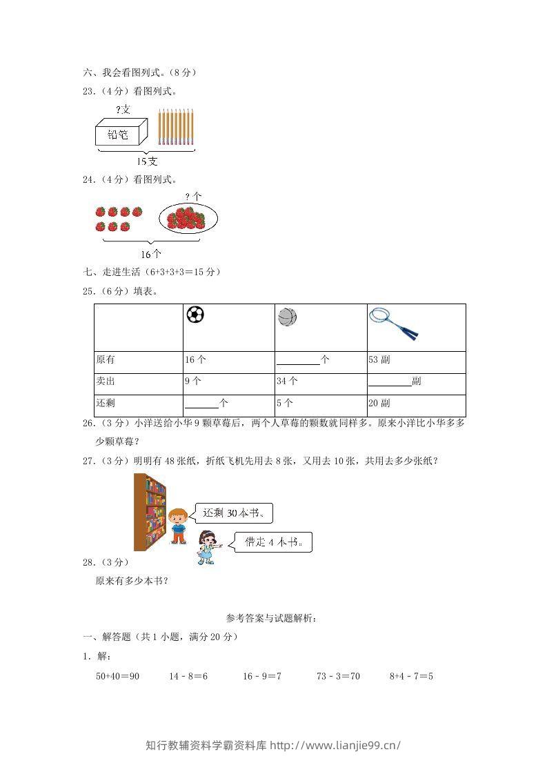 图片[3]-2021-2022学年江苏省盐城市滨海县一年级下学期数学期中试题及答案(Word版)-学霸资料库学科资源下载