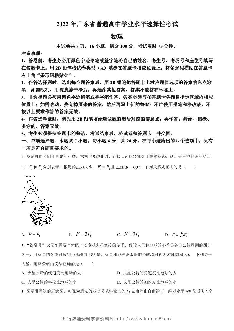 2022年高考物理试卷（广东）（空白卷）-学霸资料库学科资源下载