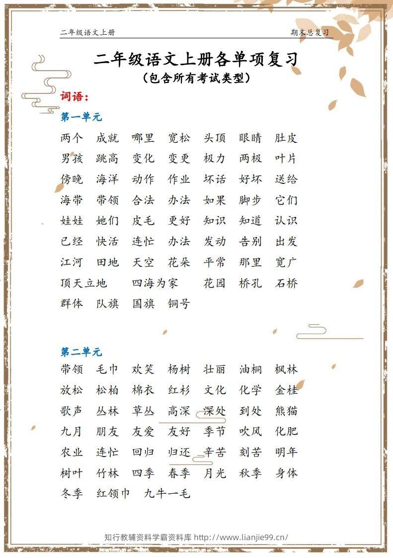 【总复习】二上语文(1)-学霸资料库学科资源下载