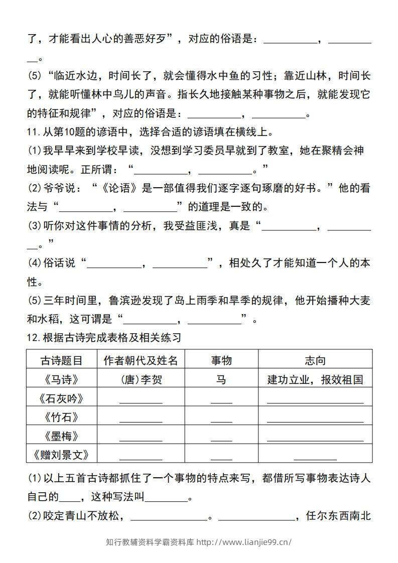 图片[3]-六年级小升初语文必考重点古诗文、日积月累专题练习卷-学霸资料库学科资源下载