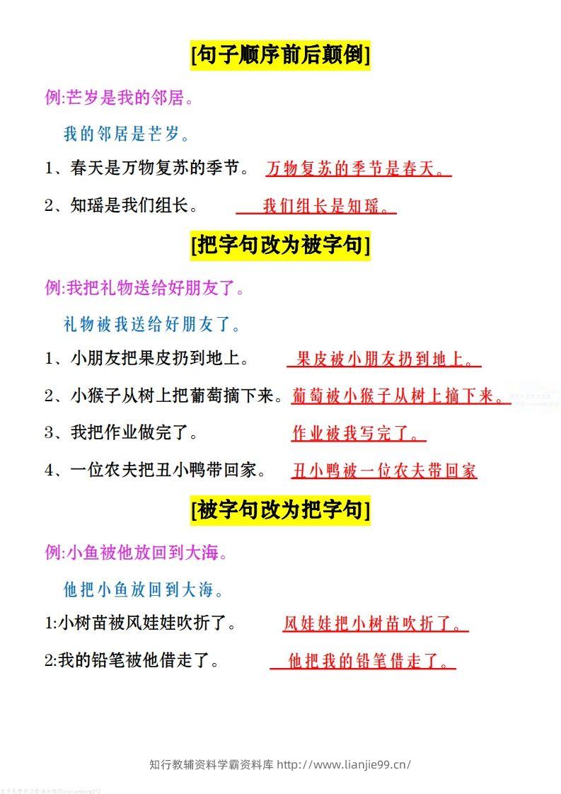 图片[2]-二上语文：句子类型总结()-学霸资料库学科资源下载