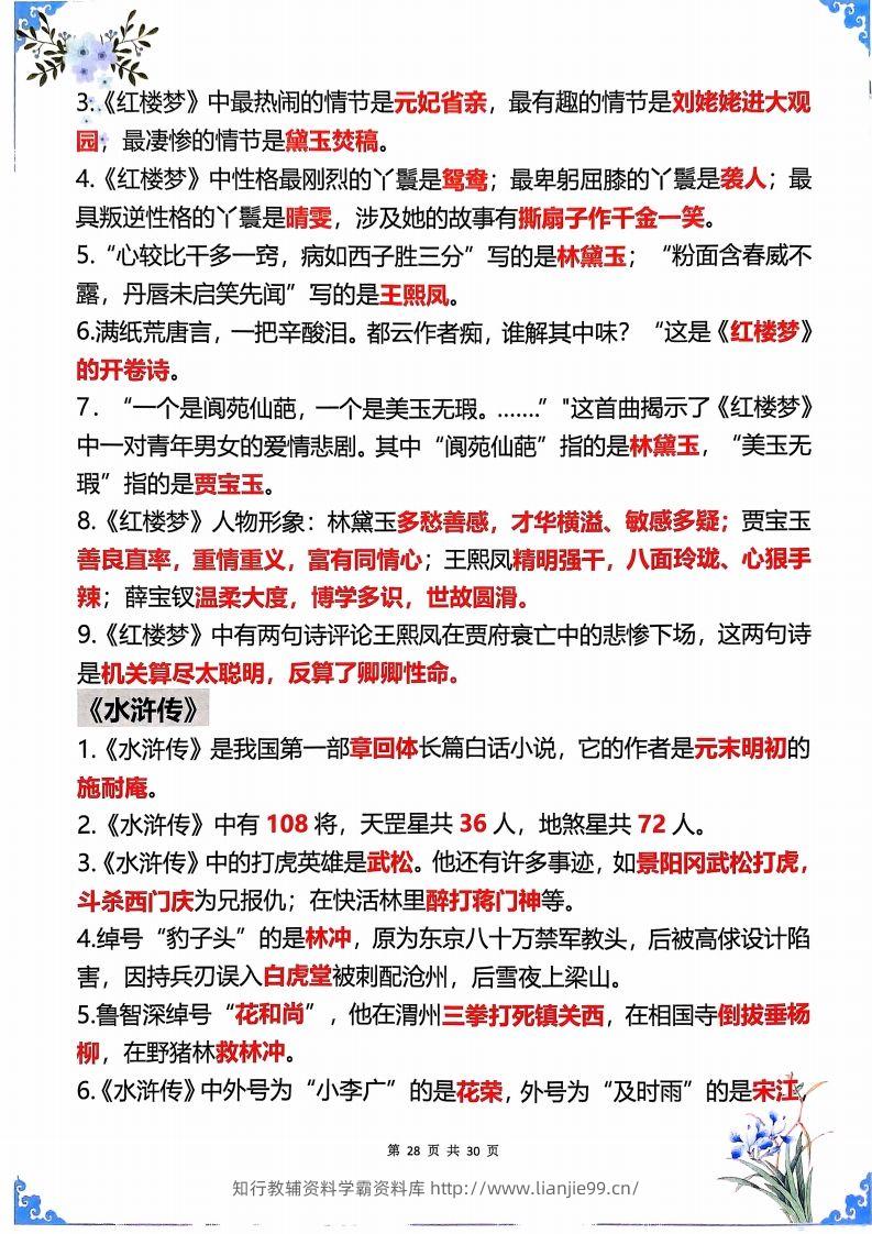 图片[2]-五年级下册语文四大名著常考知识点-学霸资料库学科资源下载
