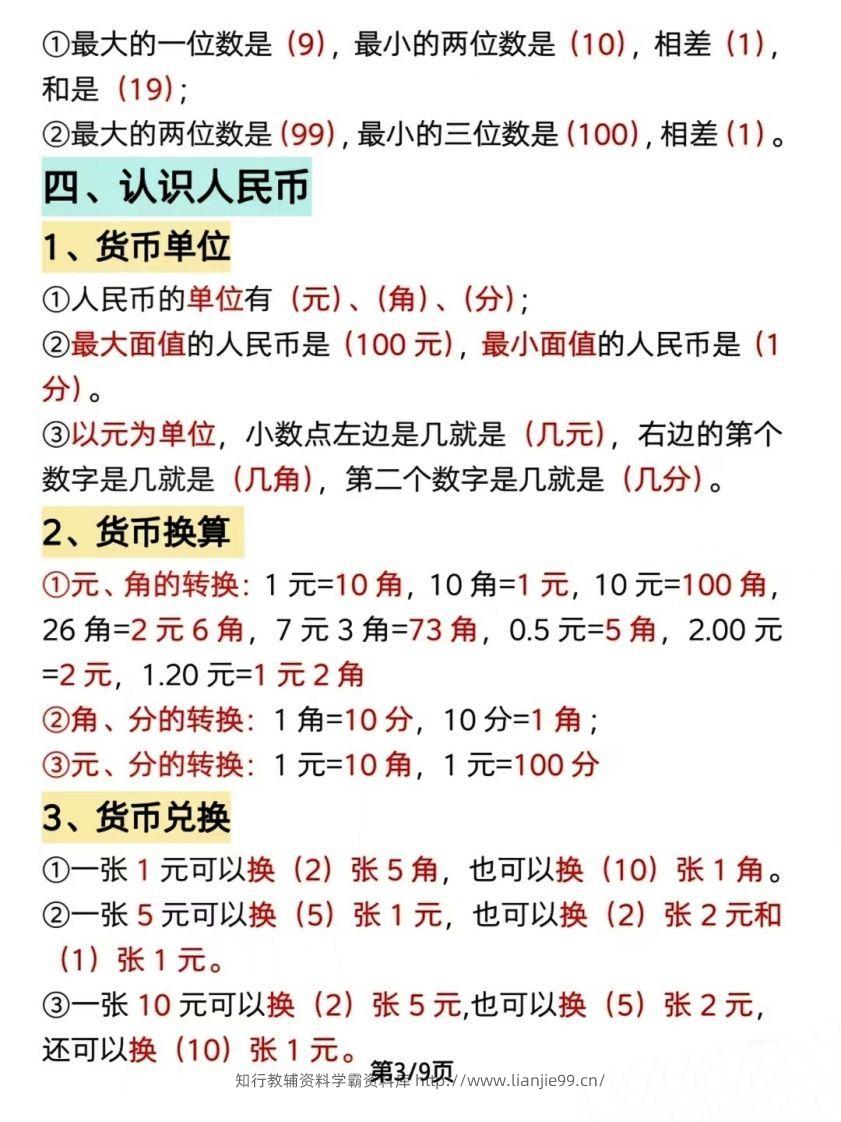 图片[3]-数学一年级下册必背知识点汇总（简洁版）-学霸资料库学科资源下载