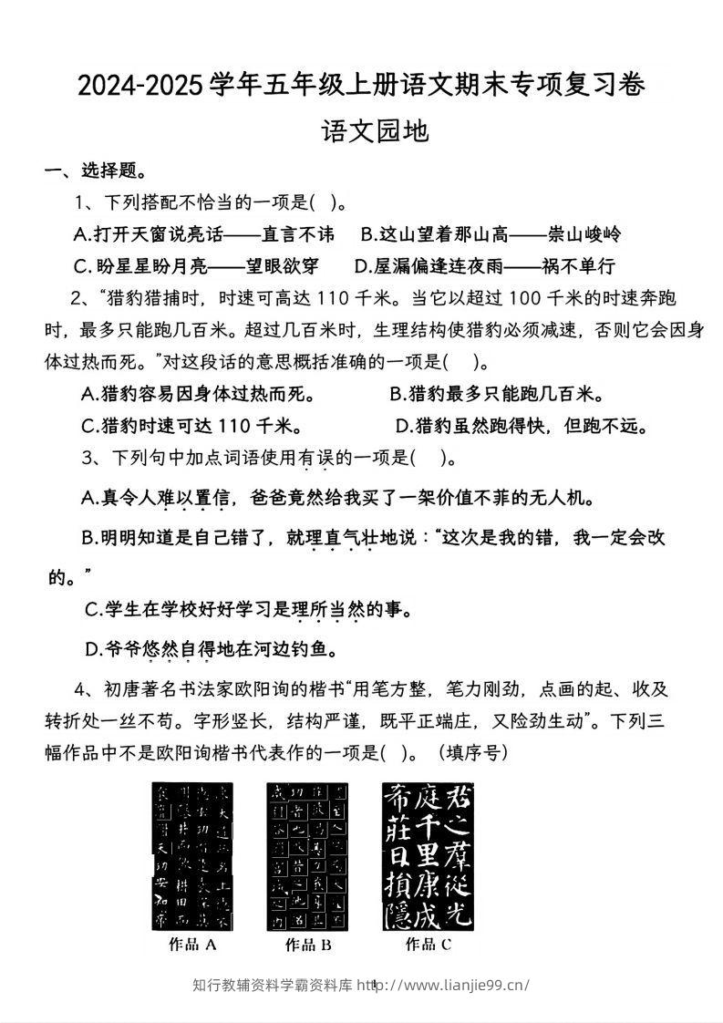 【期末专项复习卷-语文园地】五上语文-学霸资料库学科资源下载