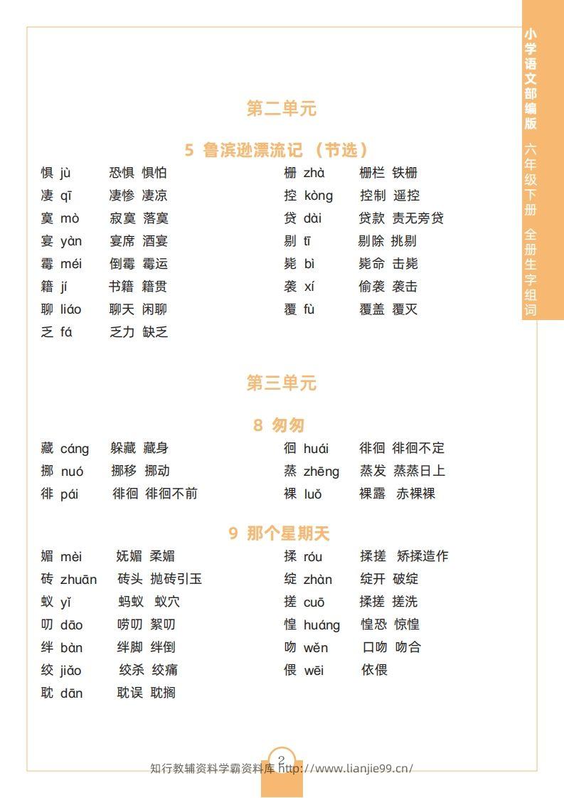 图片[2]-六下语文全册生字组词-学霸资料库学科资源下载