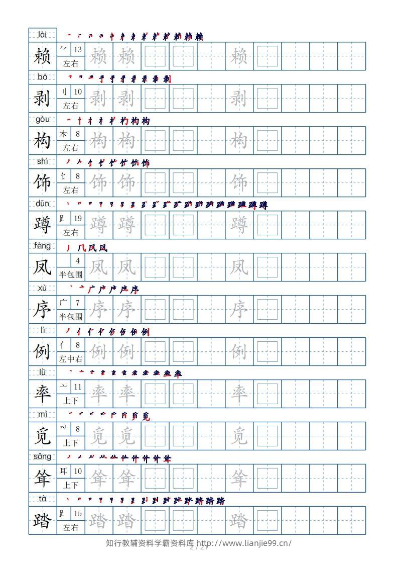 图片[2]-【生字表字帖250个（偏旁部首+笔顺+拼音21页）】四下语文-学霸资料库学科资源下载