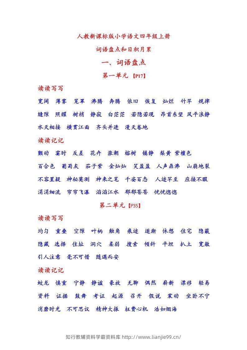 四年级语文上日积月累-学霸资料库学科资源下载