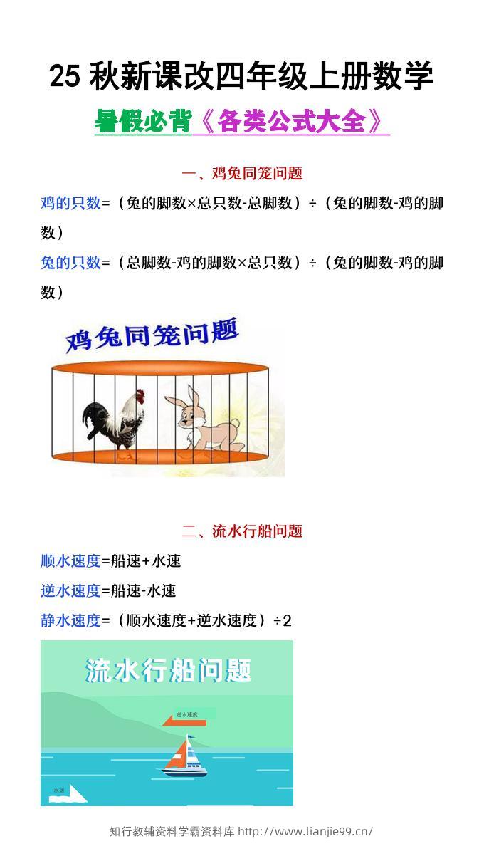 【2025秋新版】四年级上册数学各类公式汇总-学霸资料库学科资源下载