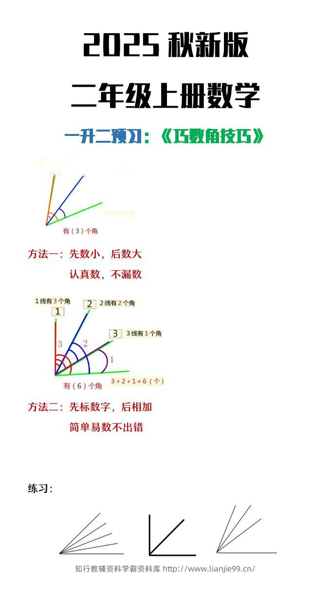 【2025秋新版】二年级上册数学巧数角的技巧-学霸资料库学科资源下载