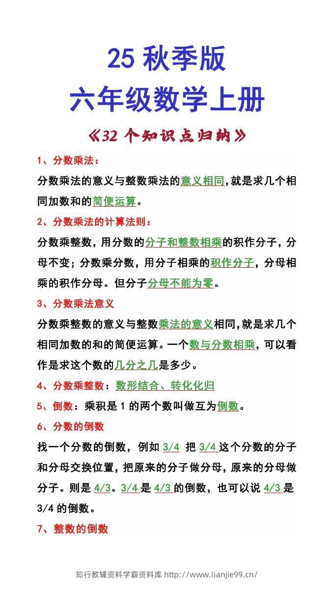 【2025秋新版】六年级数学上册《32个知识点归纳》-学霸资料库学科资源下载