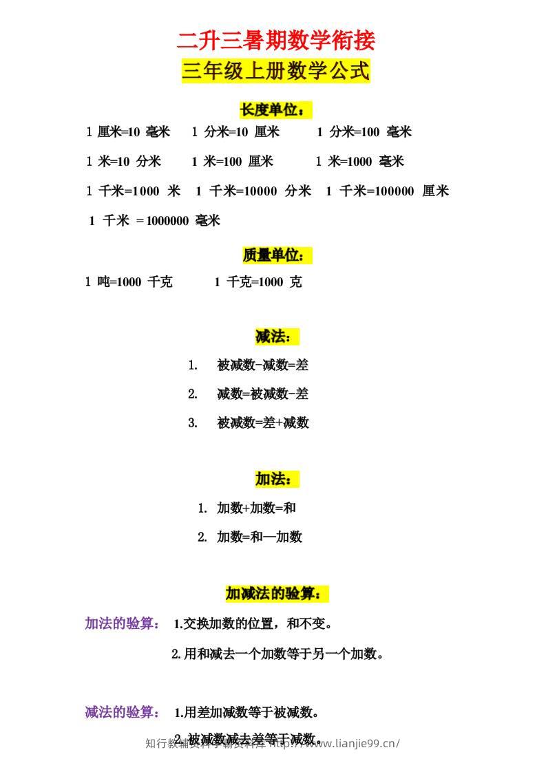 三年级上册数学公式-学霸资料库学科资源下载