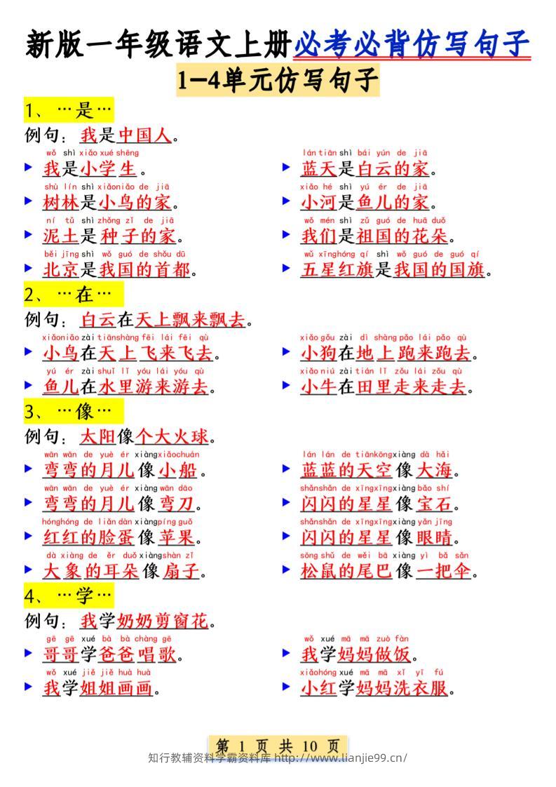 一年级语文上册必考必背仿写句子1_纯图版-学霸资料库学科资源下载