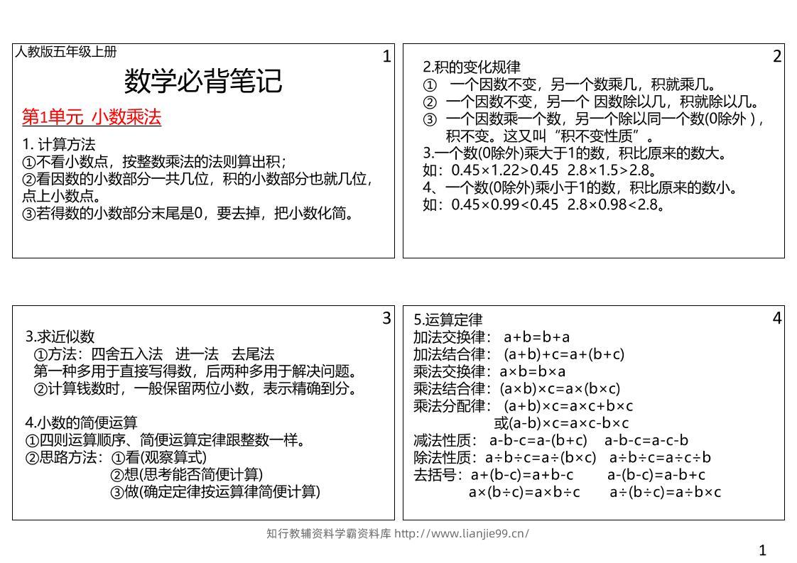 【五年级】数学上册课课贴-学霸资料库学科资源下载