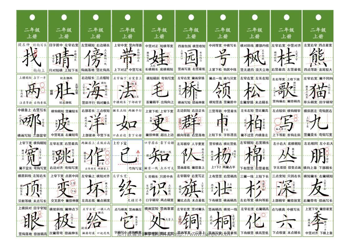 二年级上语文同步精讲字卡（共10页）-学霸资料库学科资源下载