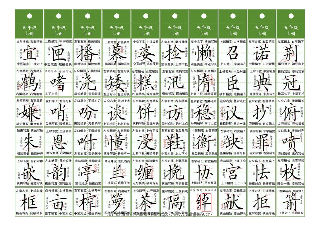 五年级上语文同步精讲字卡（共7页）-学霸资料库学科资源下载