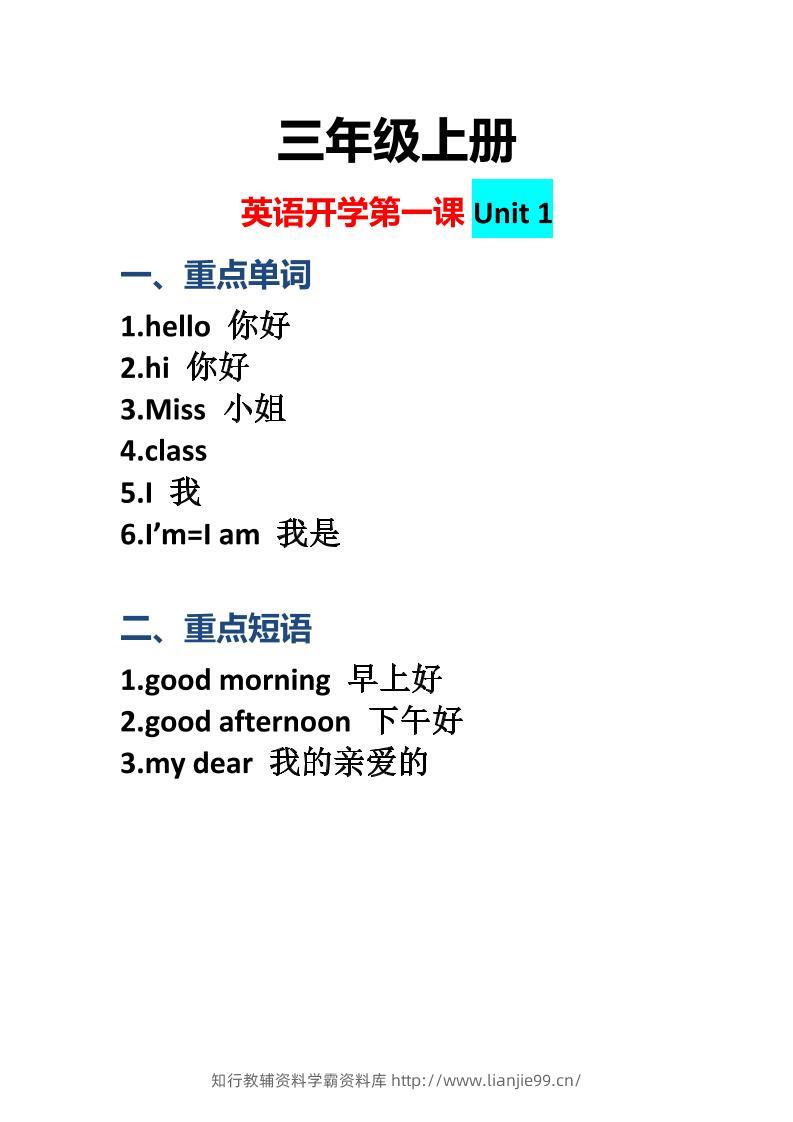 三上英语-开学第一课：Unit1课堂重点-学霸资料库学科资源下载