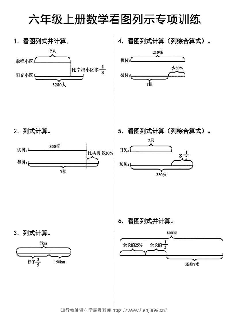 六上数学看图列式-学霸资料库学科资源下载