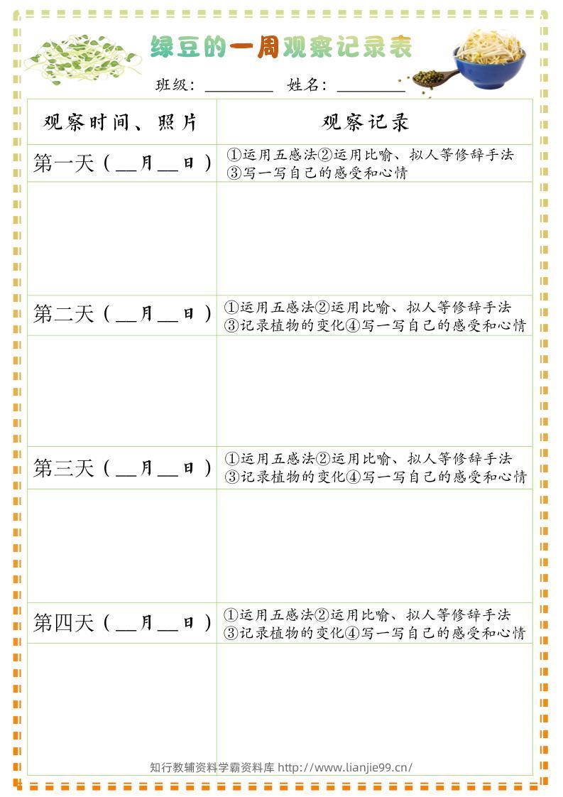四上语文习作三：绿豆的一周观察日记1《写观察日记》9页-学霸资料库学科资源下载