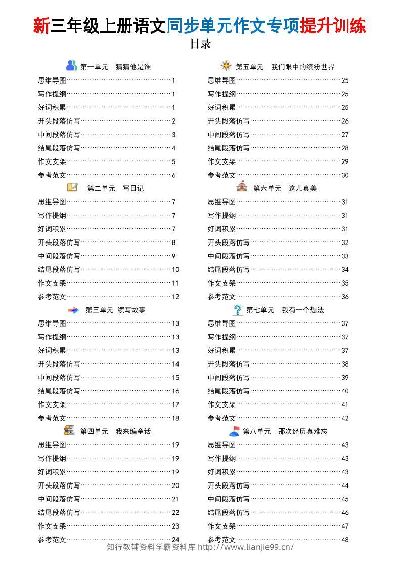 新三上语文同步单元作文专项提升训练（48页）-学霸资料库学科资源下载