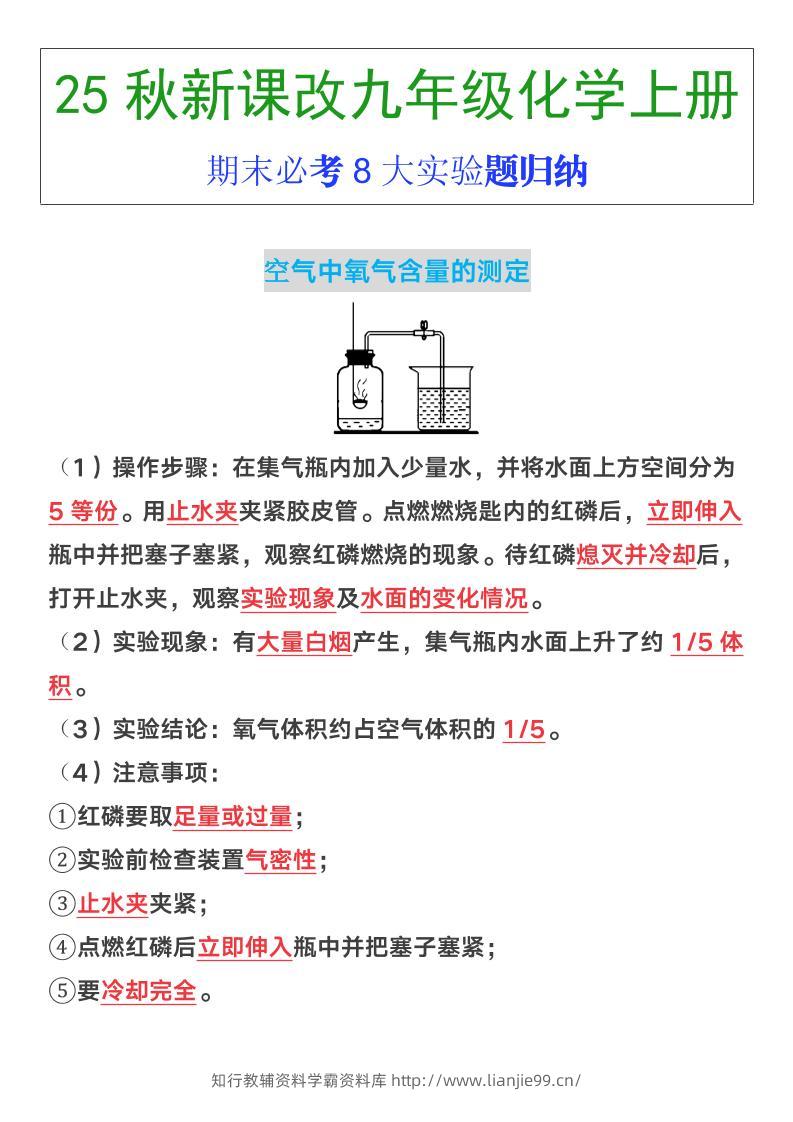 【2025秋新版】九年级上册化学期末必考8大实验题归纳-学霸资料库学科资源下载
