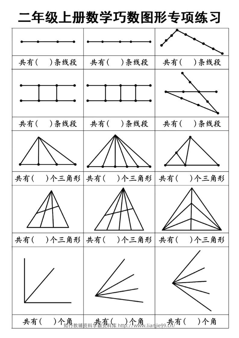 二上数学巧数图形专项练习+角的初步认识（10页）-学霸资料库学科资源下载