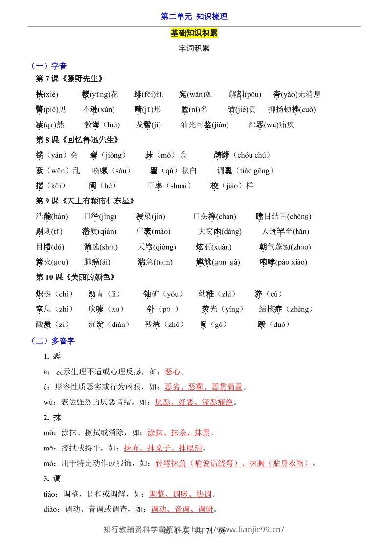 八年级上语文第2单元（知识梳理）-知识点-学霸资料库学科资源下载
