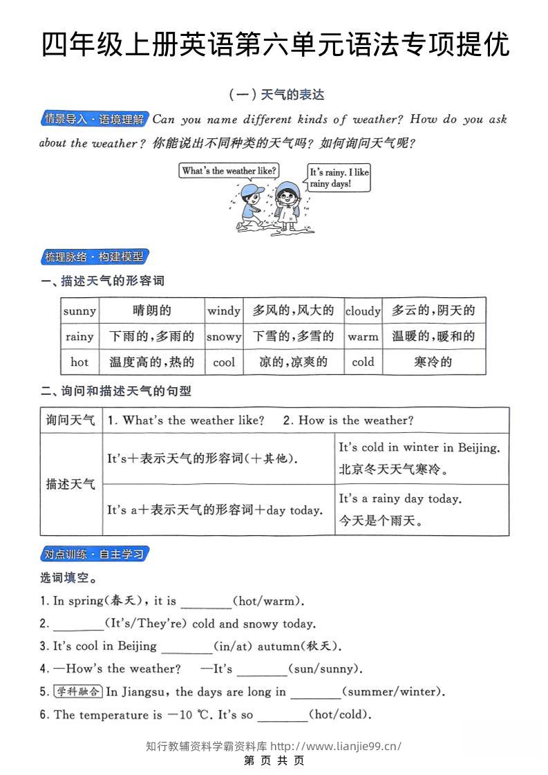 四年级上英语第六单元语法专项提优《译林版》-学霸资料库学科资源下载