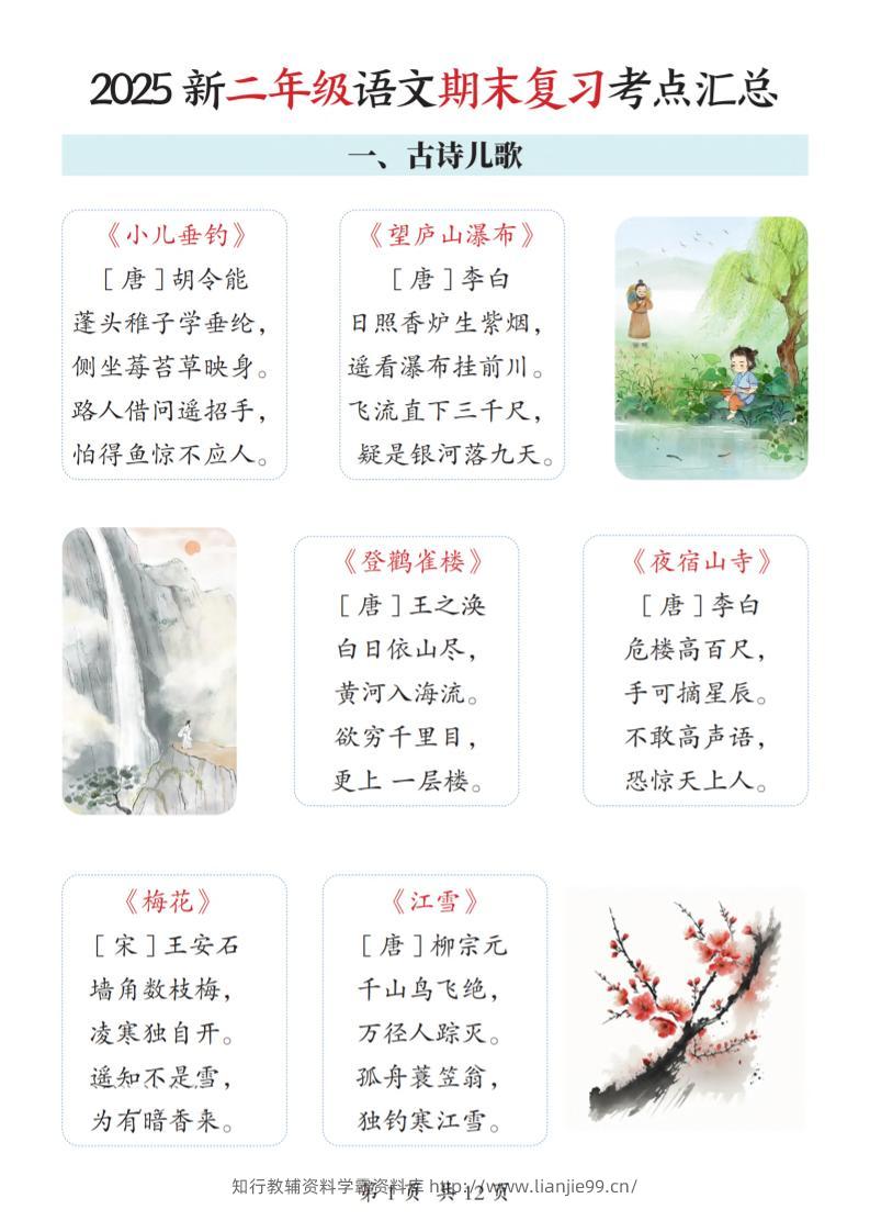 2025新二上语文期末复习考点汇总12页-学霸资料库学科资源下载