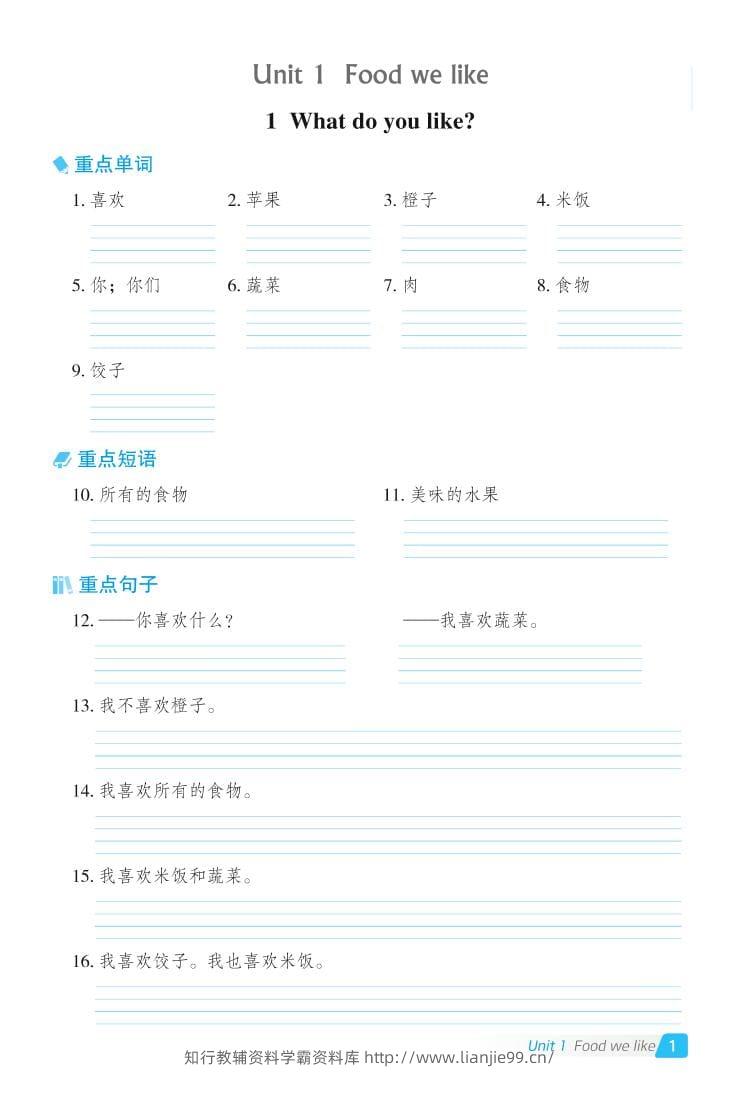 三年级下英语Unit1-6基础默写本《冀教版》-学霸资料库学科资源下载