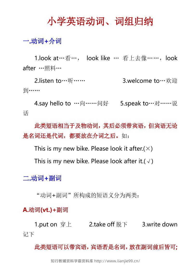 六年级下英语小学动词、词组归纳-学霸资料库学科资源下载