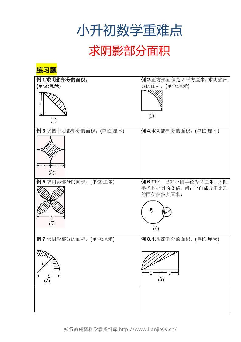 六年级下数学小升初重难点求阴影部分面积-学霸资料库学科资源下载