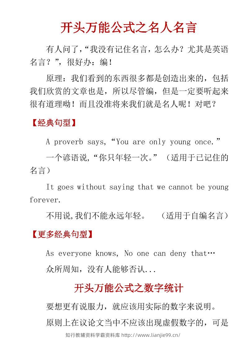 六年级下英语小学高分作文万能公式-学霸资料库学科资源下载