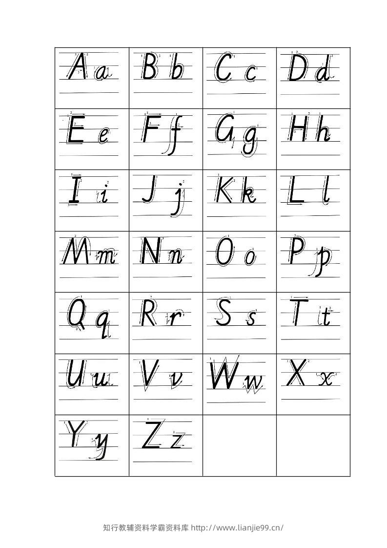 二升三英语26个字母手写体练习纸-三上英语-学霸资料库学科资源下载